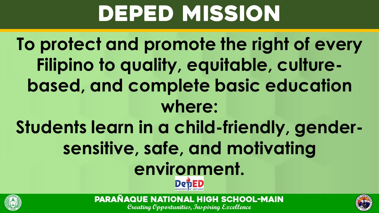 Vision, Mission, Core Values | Paranaque NHS - Main